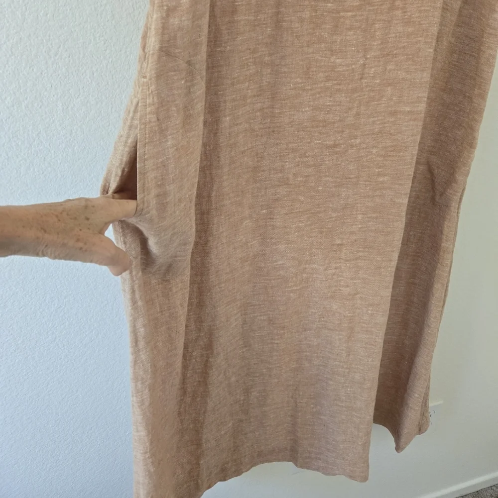 Pure Jill 100% Linen A Line Maxi Dress  Sable Sleeveless Pockets‎ Lagenlook XL - Picture 6 of 15